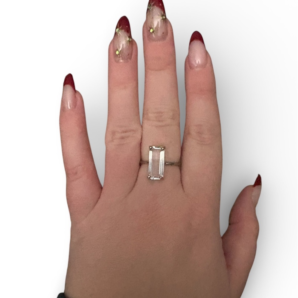 Silver Rectangular Clear Stone Ring